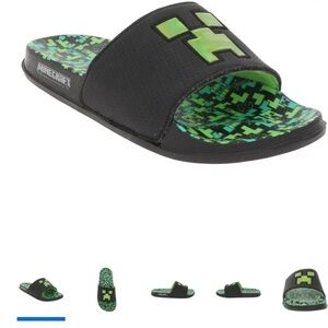 ❤️ BNWT SIZE 11/12 Kids Minecraft Black and Green Slide Sandals